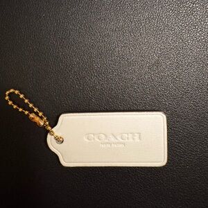 Coach White Leather Tag Keychain with Gold Chain